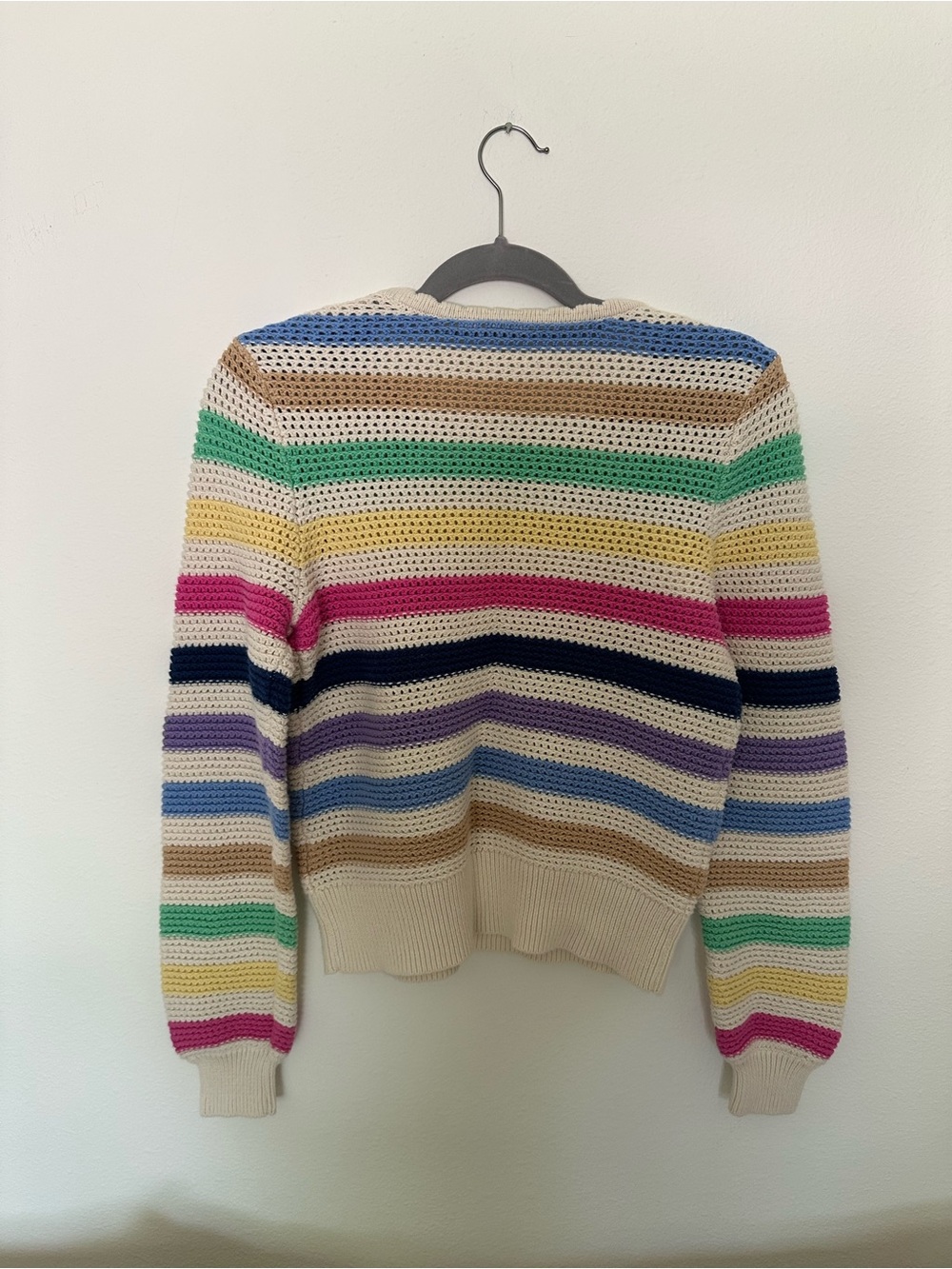GAP Cream Multicolor Striped Crochet Crewneck Sweater - Picture 6 of 6